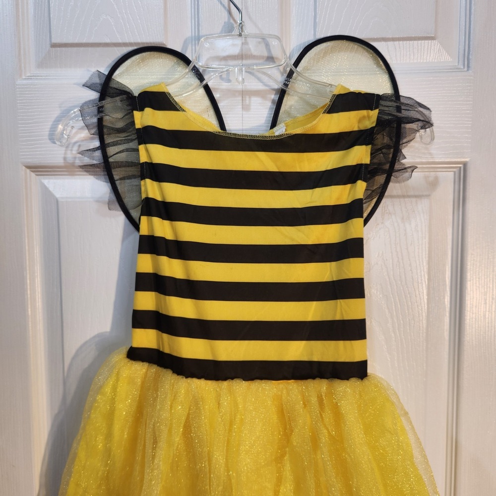 Kids Bumble Bee Costume Dress W Wings Striped‎ Halloween Cosplay Outfit Size 7-8 - Picture 1 of 7